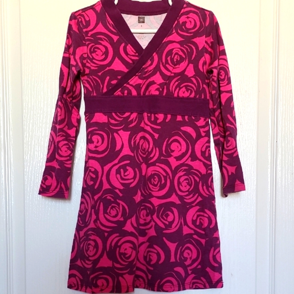 Tea Collection Floral Long Sleeve Dress - Pink and Purple